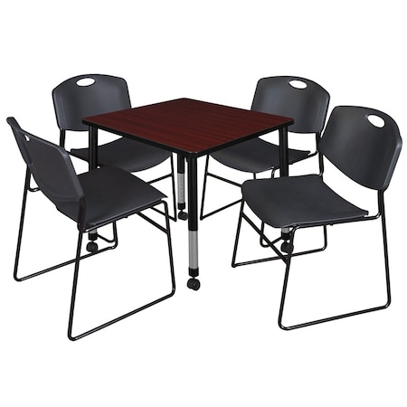 Regency Tables > Height Adjustable > Square Mobile Table & Chair Sets, 30 W, 30 L, 23-34 H, Mahogany TB3030MHAPCBK44BK